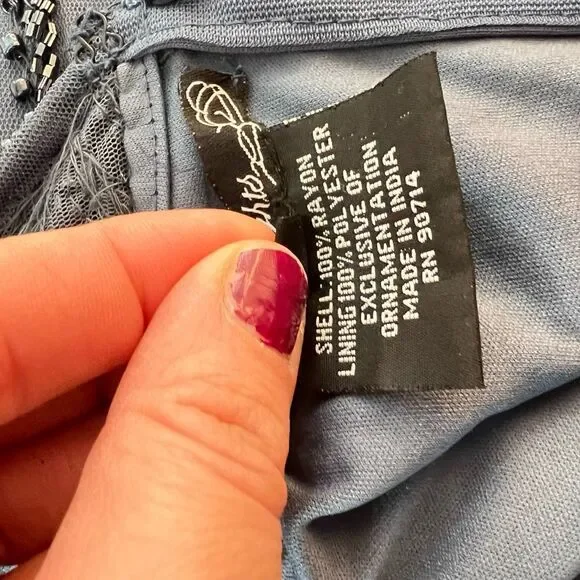 Pisarro Nights Sapphire Beaded Mesh V-Neck Short Sleeve Formal Gown Size 4 - Picture 12 of 14